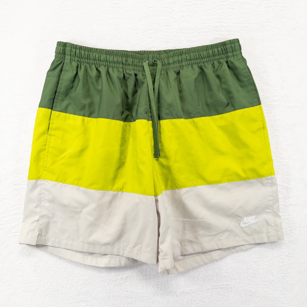 Nike Mens Swim Shorts XL Green Yellow Colorblock Mesh Lined Trunks Board Shorts